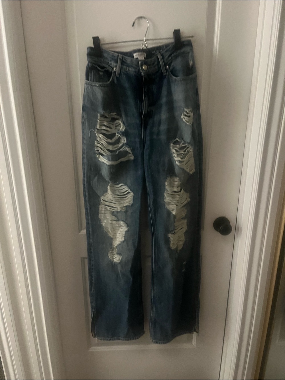 Good American Distressed Dark Blue Boyfriend Jeans